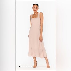 Show Me Your MUMU Blush Pink Tie-Shoulder Midi Dress